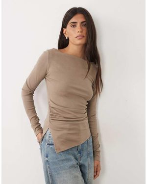 Gina Tricot Long Sleeve Asymmetric Top - Natural