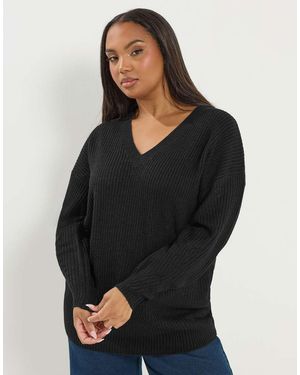 Yours Clothing V-Neck Knitted Jumper - Black