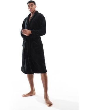 Loungeable Fleece Shawl Collar Robe - Black