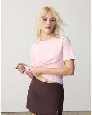 Stradivarius Basic Regular Fit Heavy Weight T-Shirt - Pink