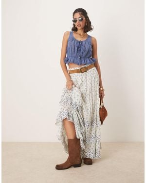 Free People Alana Lace Insert Boho Tank Top - Blue