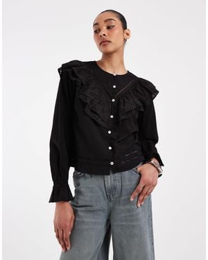 Neon Rose – langärmlige bluse - Schwarz