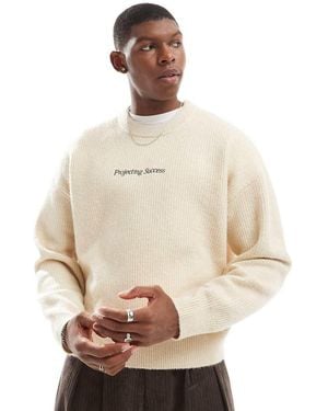 Bershka Knitted Embroidered Jumper - Natural