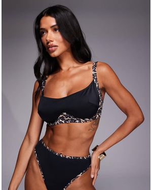 Wolf & Whistle Hidden Underwire Bikini Top With Leopard Contrast - Gray