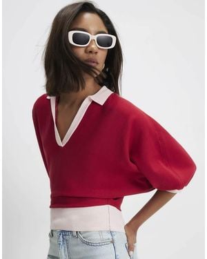 River Island Knitted Colour Block Slouch Polo Top - Red