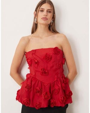 Y.A.S 3d Floral Applique Bandeau Top - Red