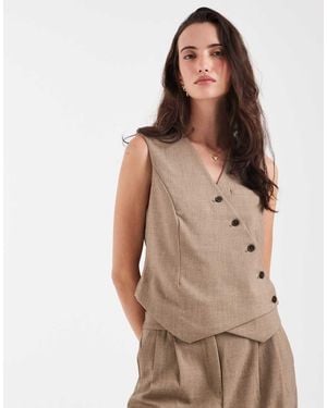 Pieces Asymmetric Tailored Vest - Brown