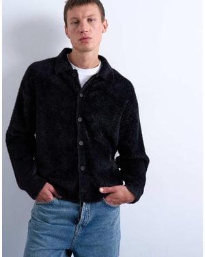 TOPMAN Fluffy Knit Cardigan - Black