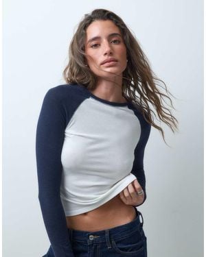 Pieces Contrast Long Sleeve Slim T-shirt - Blue