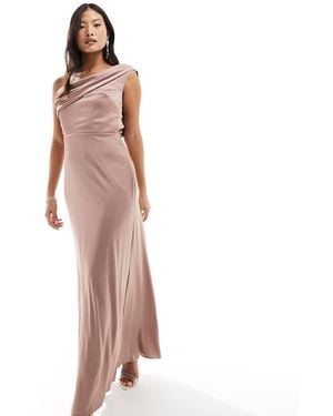 TFNC London Bridesmaid Satin One Shoulder Drape Maxi Dress - Pink