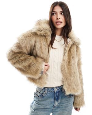 Stradivarius Faux Fur Jacket - Natural