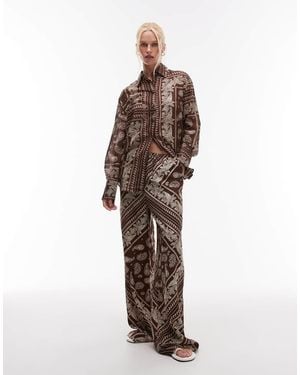 Mango Pantaloni Marroni Con Motivo Stile Bandana E Vita Elasticizzata - Marrone
