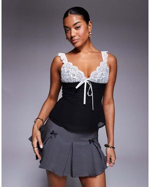 Princess Polly Lace Contrast Bow Detail Top - Blue