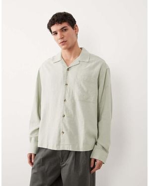 ASOS Boxy Oversized Revere Linen Blend Shirt - Grey