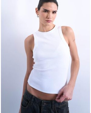 TOPSHOP Camiseta Blanca Sin Mangas Con Cuello De Nadadora De Canalé De - Blanco