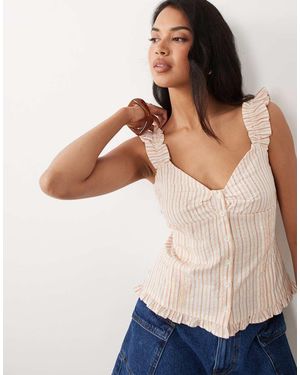 Gina Tricot Blusa A Rayas Color Melocotón De Tirantes Con Volantes - Neutro