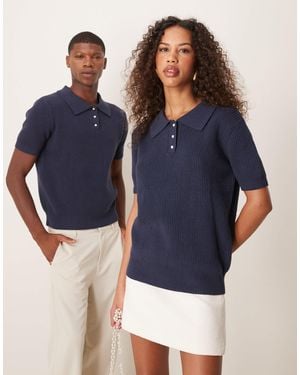 Sister Jane Unisex Pearl Button Knitted Polo Shirt - Blue