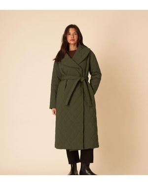 Nobody's Child Longline Tie Waist Quilted Puffer Coat - Green