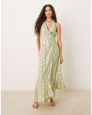 Never Fully Dressed Halter Neck Metallic Maxi Dress - Natural