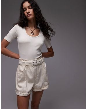 Mango Belted Denim Mom Shorts - Gray