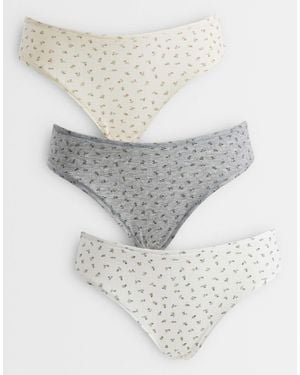 ASOS – 3er-pack brazilian-slips aus pointelle mit blümchenmuster - Grau