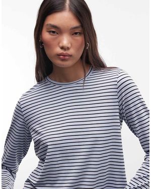 Monki Long Fluted Sleeve Stripe Jersey Top - Blue