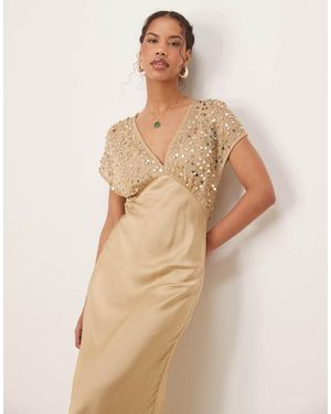 Never Fully Dressed Embellished 2-In-1 Contrast Slip Dress - Natural