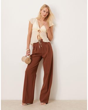 ASOS Tall Tailored Wide Leg Pants With Pleat Detail - Natural