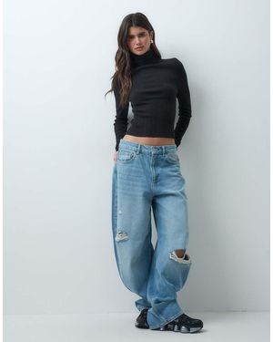 Collusion Knit Ribbed Turtle Neck Jumper - Blue