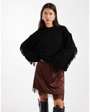 ASOS Lace Trim Satin Mini Skirt - Black