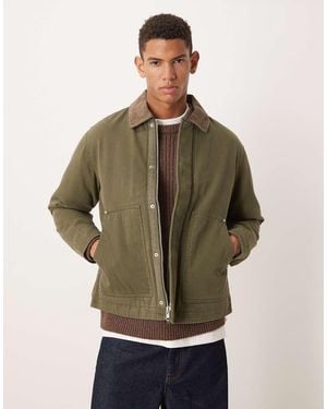 Abercrombie & Fitch Padded Worker Jacket With Cord Collar - Green