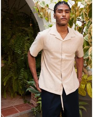 Abercrombie & Fitch Textured Linen Collar Detail Short Sleeve Shirt - Natural