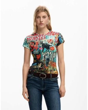 Desigual Printed Cat T-Shirt - Blue