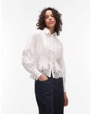 AllSaints Carol Lace Trim Button Down Tailored Shirt - White
