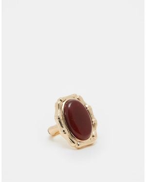 ASOS Anillo Con Diseño Efecto Caña De Bambú Y Piedra Semipreciosa Auténtica De - Rosa