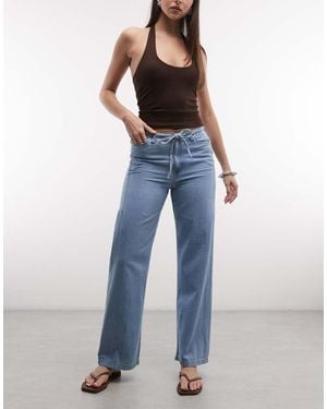 Noisy May Tie Waist Wide Leg Trouser - Blue