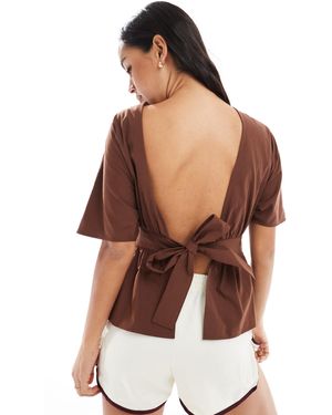 ASOS Tie Waist Open Back Blouse - Brown
