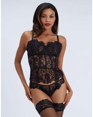 Boux Avenue Clemencie Lace Balconette Basque Floral Underwired Lingerie - Black