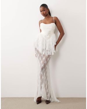 ASOS Premium Bridal Satin Corset Lace Mix Maxi Dress - Natural