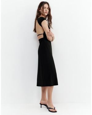 Pull&Bear Short Sleeve Midi Dress - White