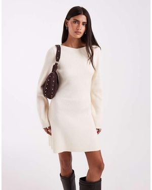 Vero Moda Vestido Mini De Punto Con Manga Larga Y Cuello Barco En Crema-Blanco - Neutro