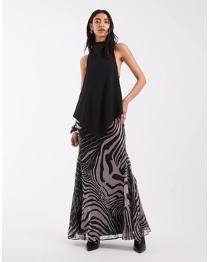 ASOS Chiffon High Neck Double Layer Maxi Dress - Black