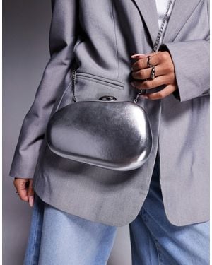 True Decadence Hard Molten Clutch Bag With Detachable Crossbody Strap - Grey