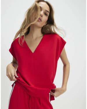 River Island Short Sleeve Tape Detail V Neck Top - Red