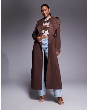 Bardot Kira Faux Suede Trench Coat - Brown