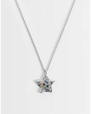 Reclaimed Vintage Unisex Molten Star Necklace With Coloured Stones - White
