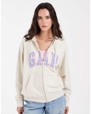 Gap Logo Cropped Zip Through Hoodie - White