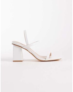 London Rebel Ash Strappy Mid Block Heeled Sandals - Natural