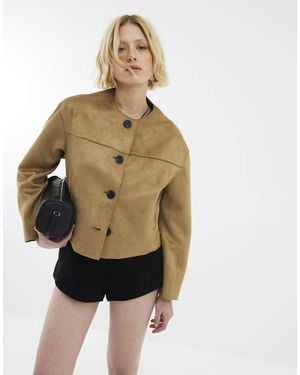 River Island Faux Suede Collarless Jacket - Natural