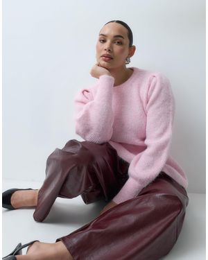Vila Curve Gerippter strickpullover mit schößchensaum - Pink